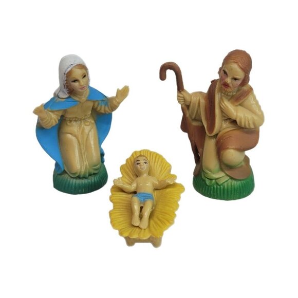 Vintage Nativity Joseph Mary & Jesus Made in Hong Kong Plastic Holiday Christmas - Picture 1 of 6